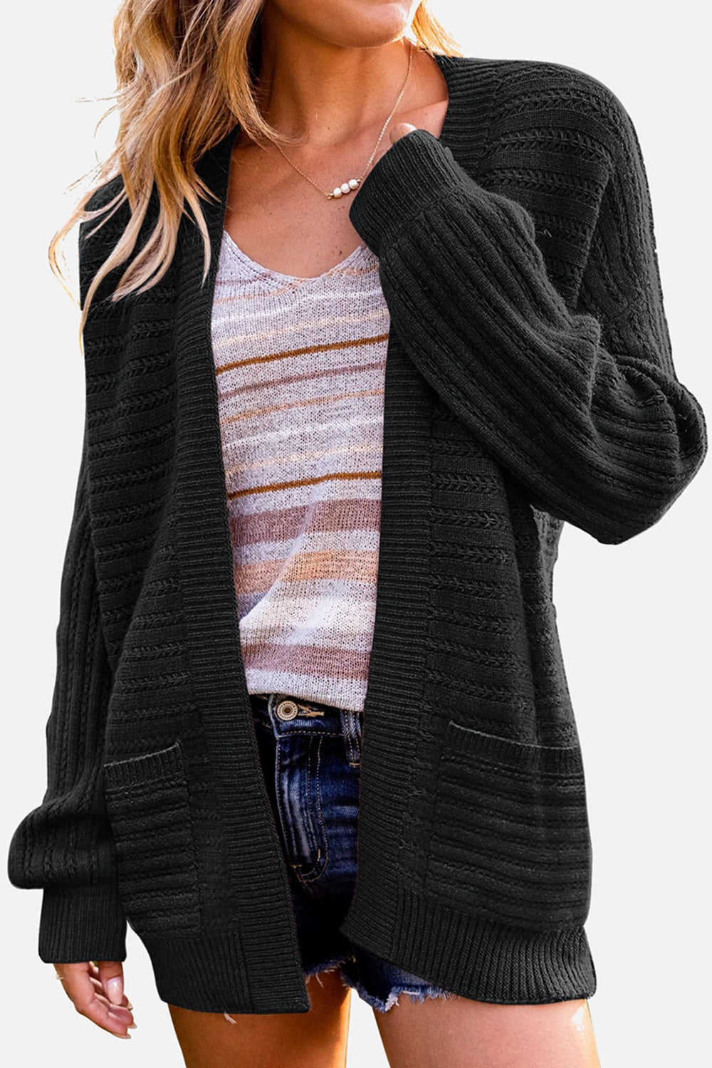 Dropped Shoulder Longline Cardigan with Pockets Ins Street