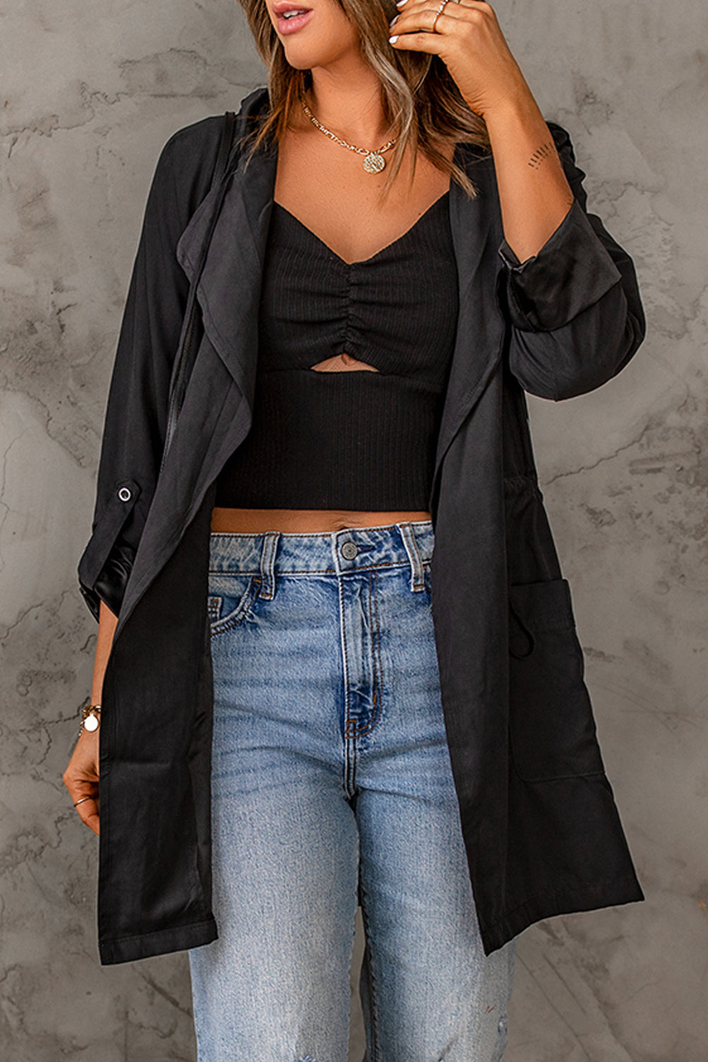 Drawstring Hooded Longline Jacket Ins Street