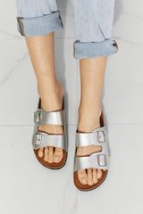 MMShoes Best Life Double-Banded Slide Sandal in Silver Ins Street