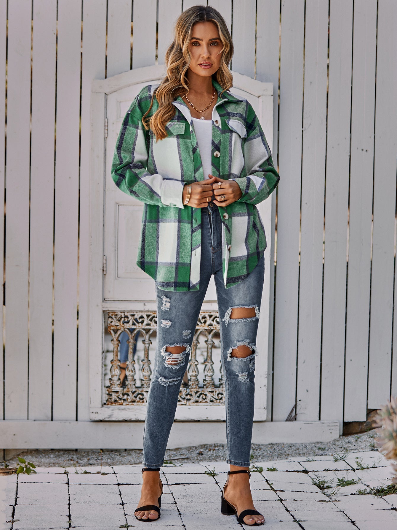 Plaid Belted Dropped Shoulder Shirt Jacket Ins Street