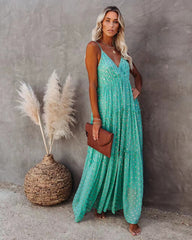 Odessa Metallic Detailed Maxi Dress - Teal Ins Street