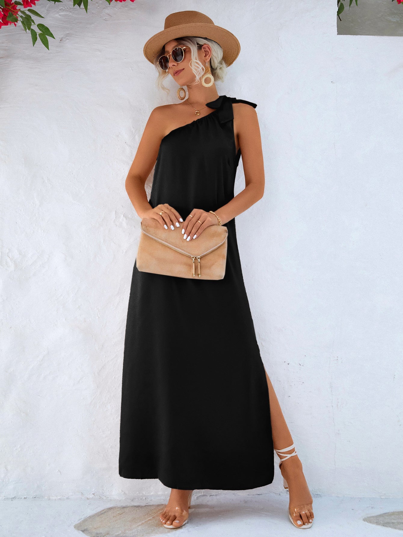 One-Shoulder Slit Maxi Dress Ins Street