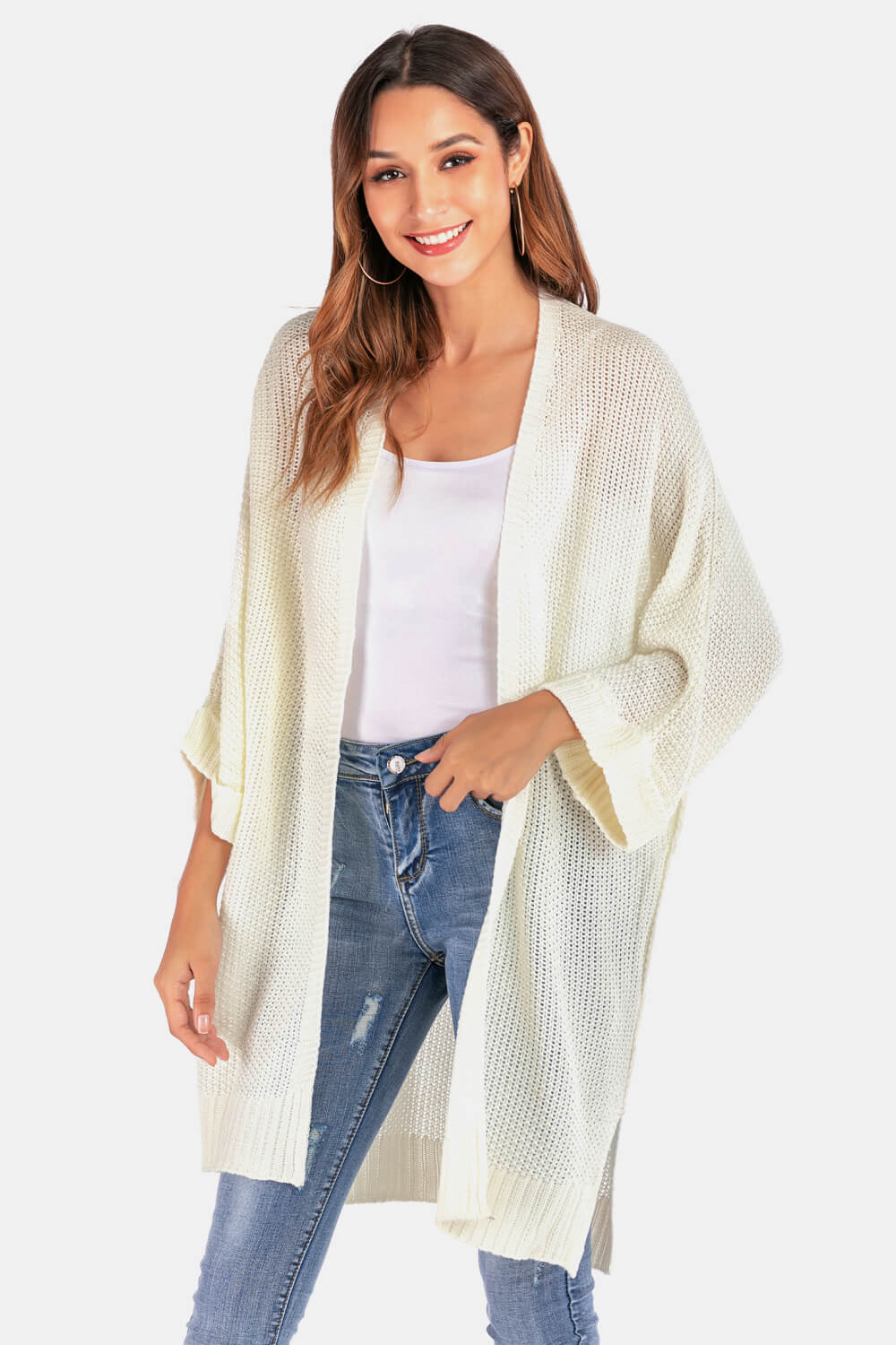 Open Front Slit Exposed Seam Cardigan Ins Street