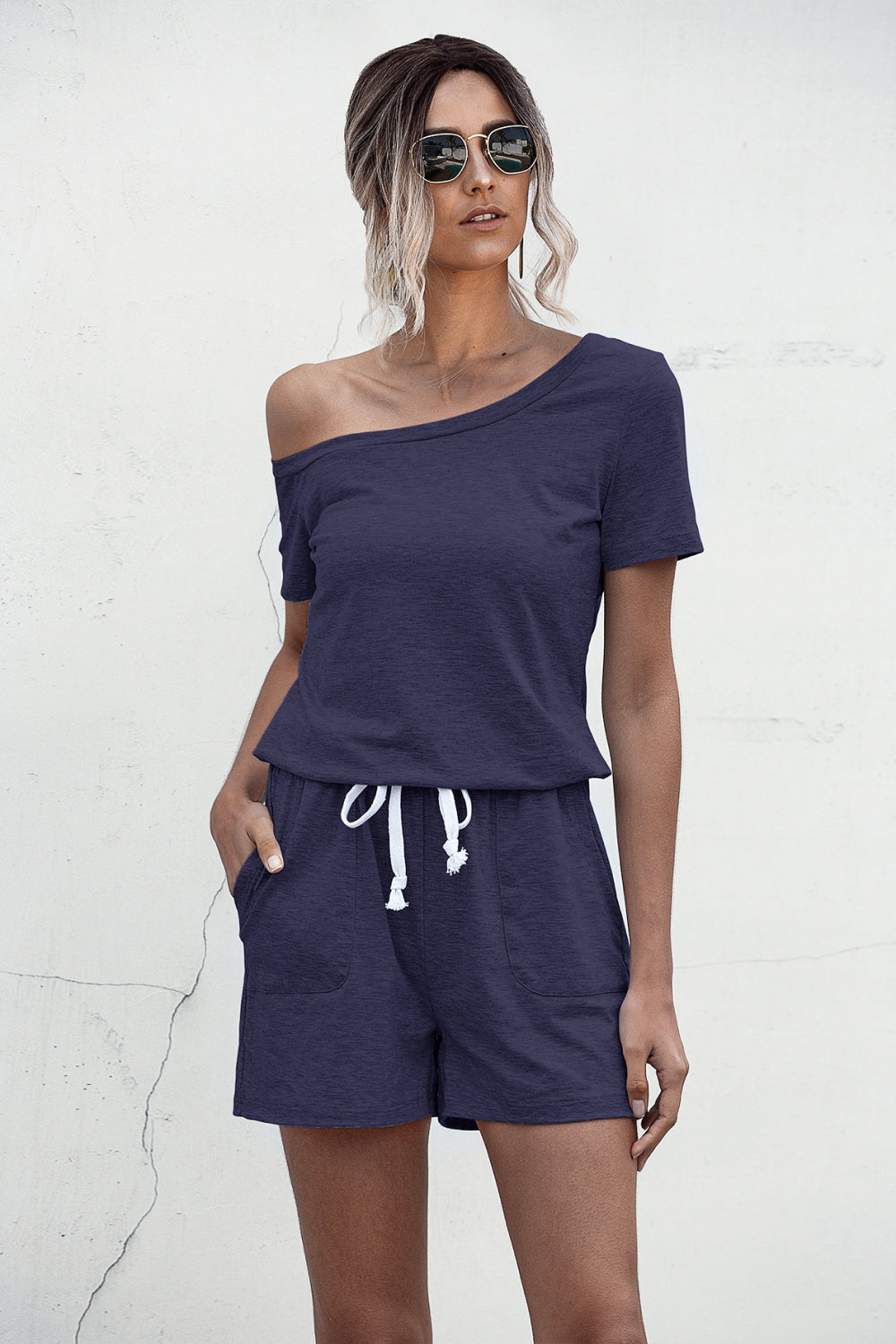 One Shoulder Tie Waist Romper Ins Street