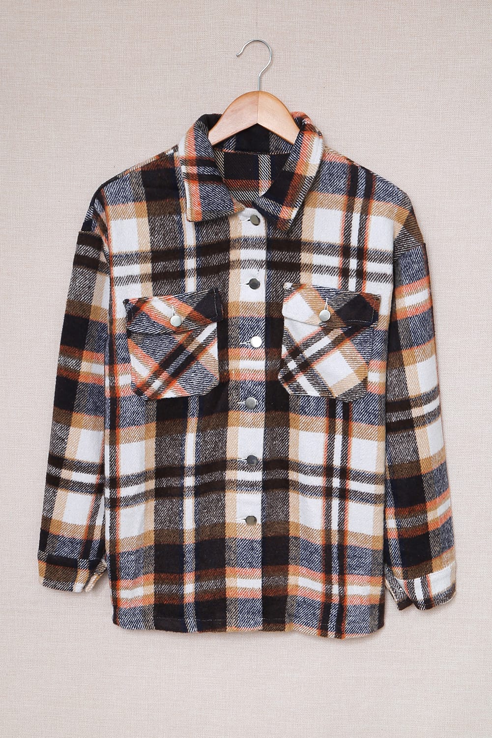 Plaid Button Front Shirt Jacket with Breast Pockets Ins Street