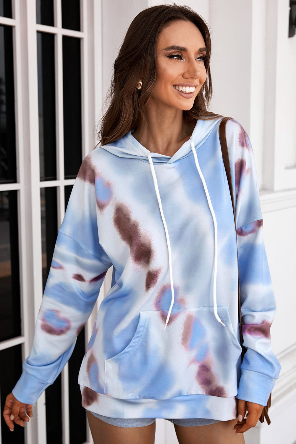 Dropped Sleeve Tie-dye Hoodie with Drawstring Ins Street