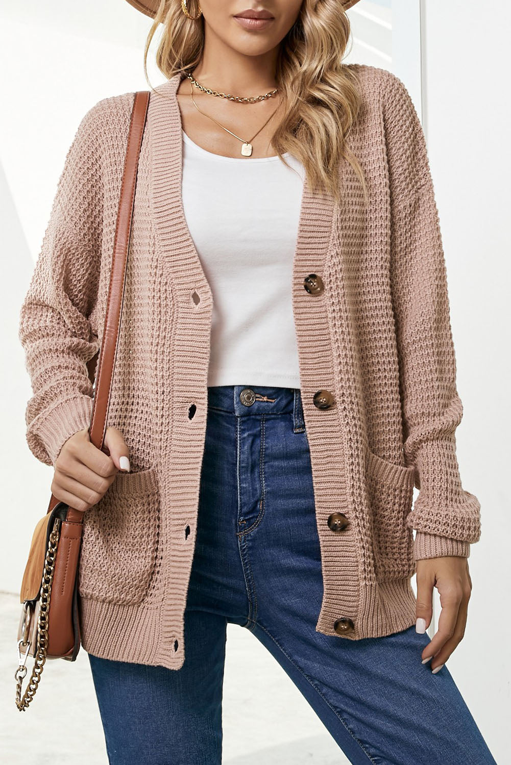 Drop Shoulder Button Down Pocketed Cardigan Ins Street