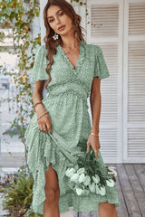 Leopard Frill Trim Flutter Sleeve Dress Ins Street
