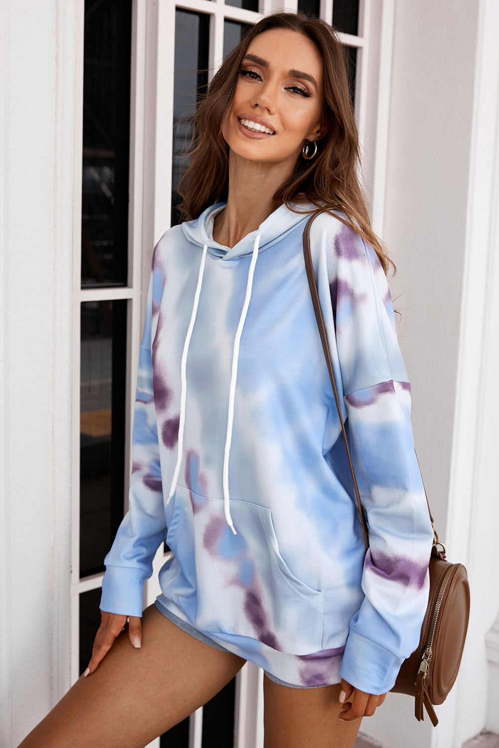 Dropped Sleeve Tie-dye Hoodie with Drawstring Ins Street