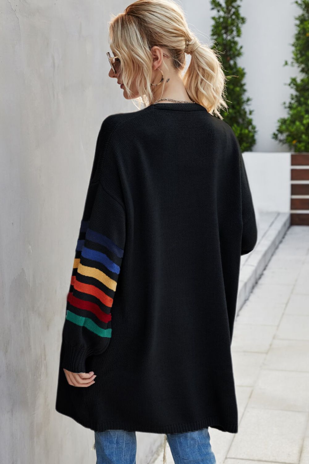 Multicolored Stripe Open Front Longline Cardigan Ins Street