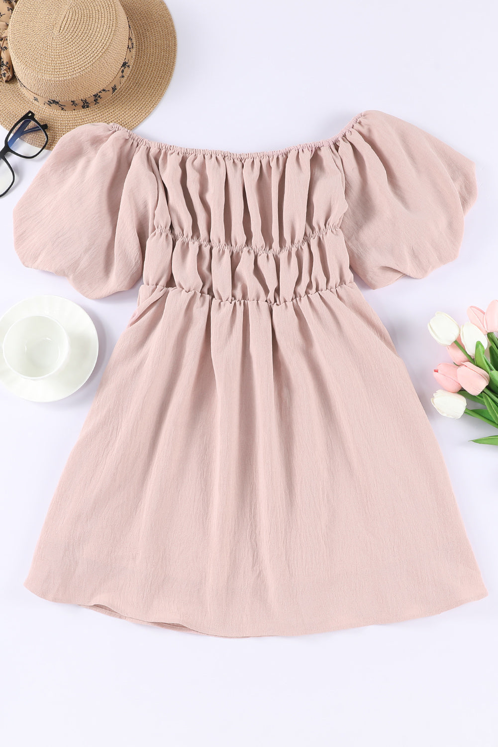 Off-Shoulder Balloon Sleeve Mini Dress Ins Street