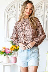 Leopard Smocked Mock Neck Blouse Ins Street