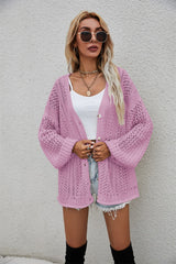 Openwork V-Neck Dropped Shoulder Cardigan Ins Street