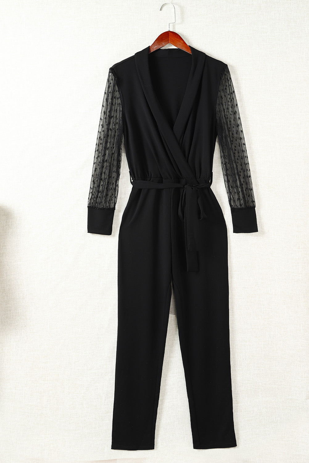 Mesh Sleeve Belted Jumpsuit Ins Street