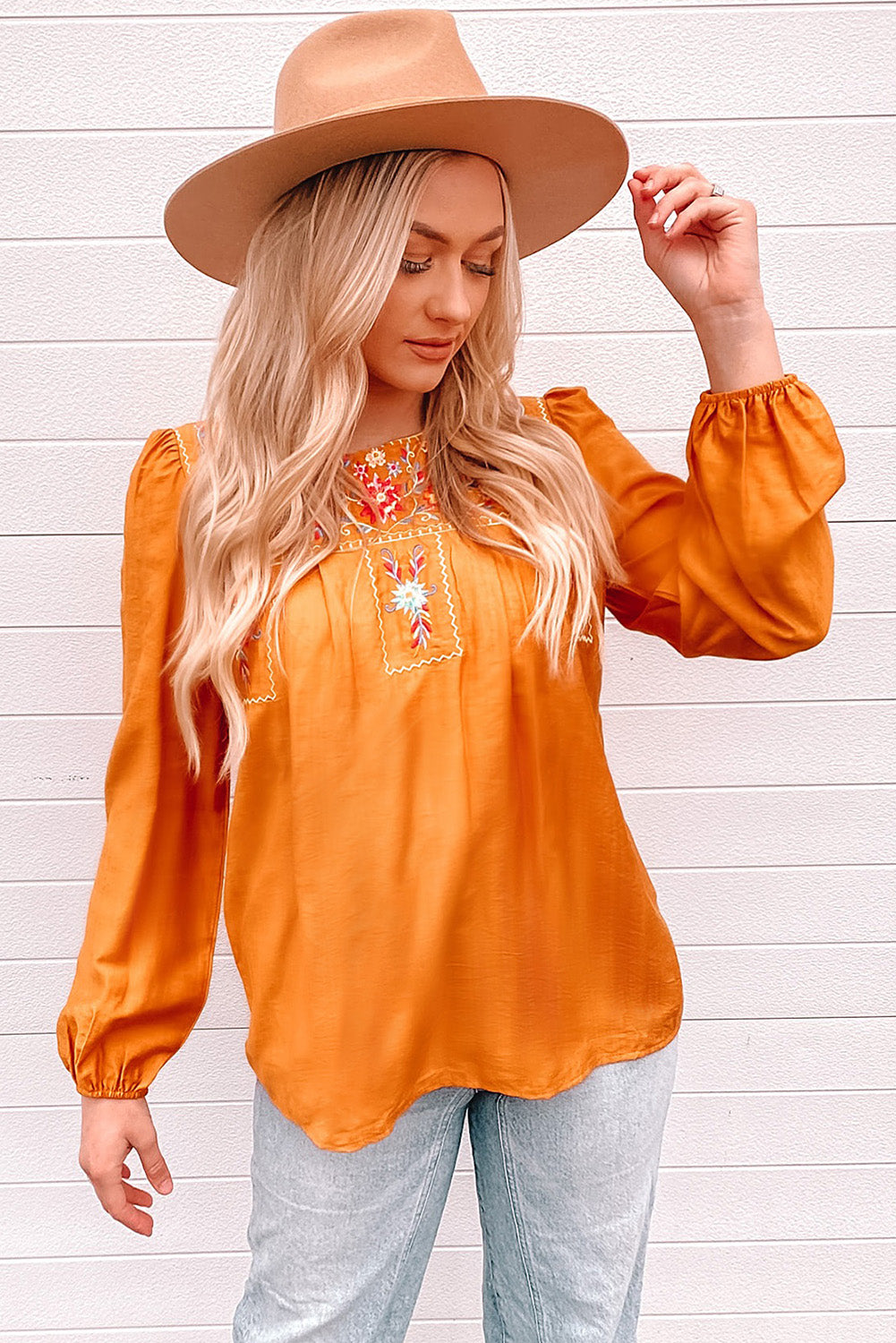 Embroidered Puff Sleeve Blouse Ins Street