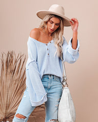 Beach Bound Cotton Henley Sweater - Baby Blue InsStreet