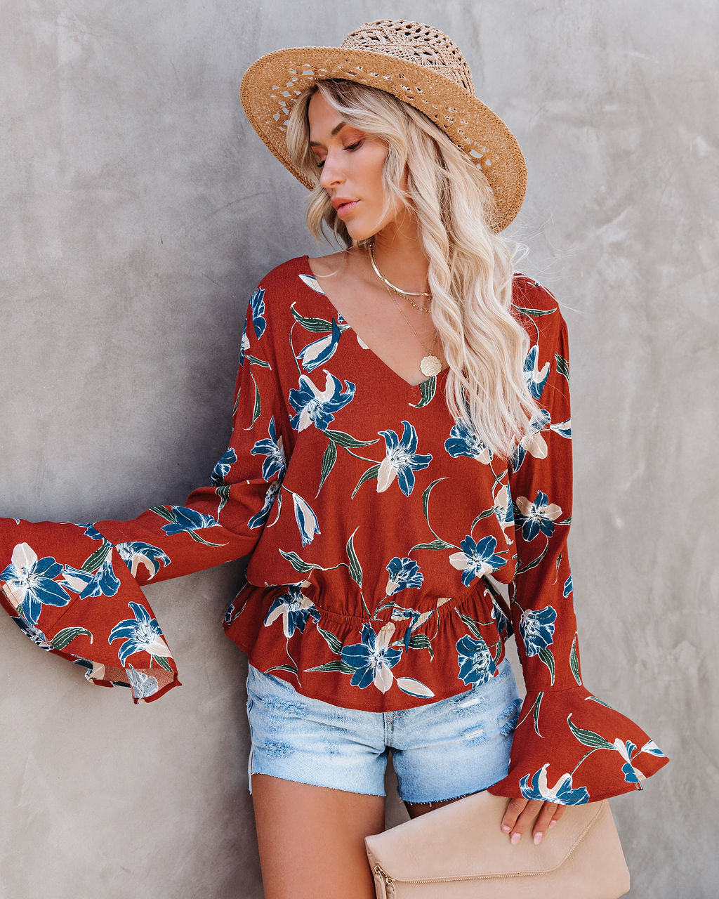 Be At Ease Printed Bell Sleeve Top - FINAL SALE InsStreet