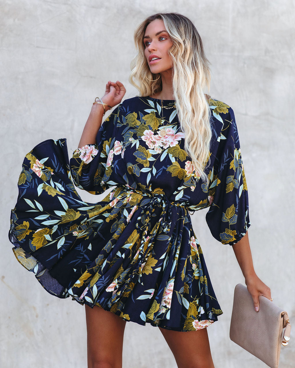 Beautiful Botanicals Rope Tie Ruffle Dress InsStreet