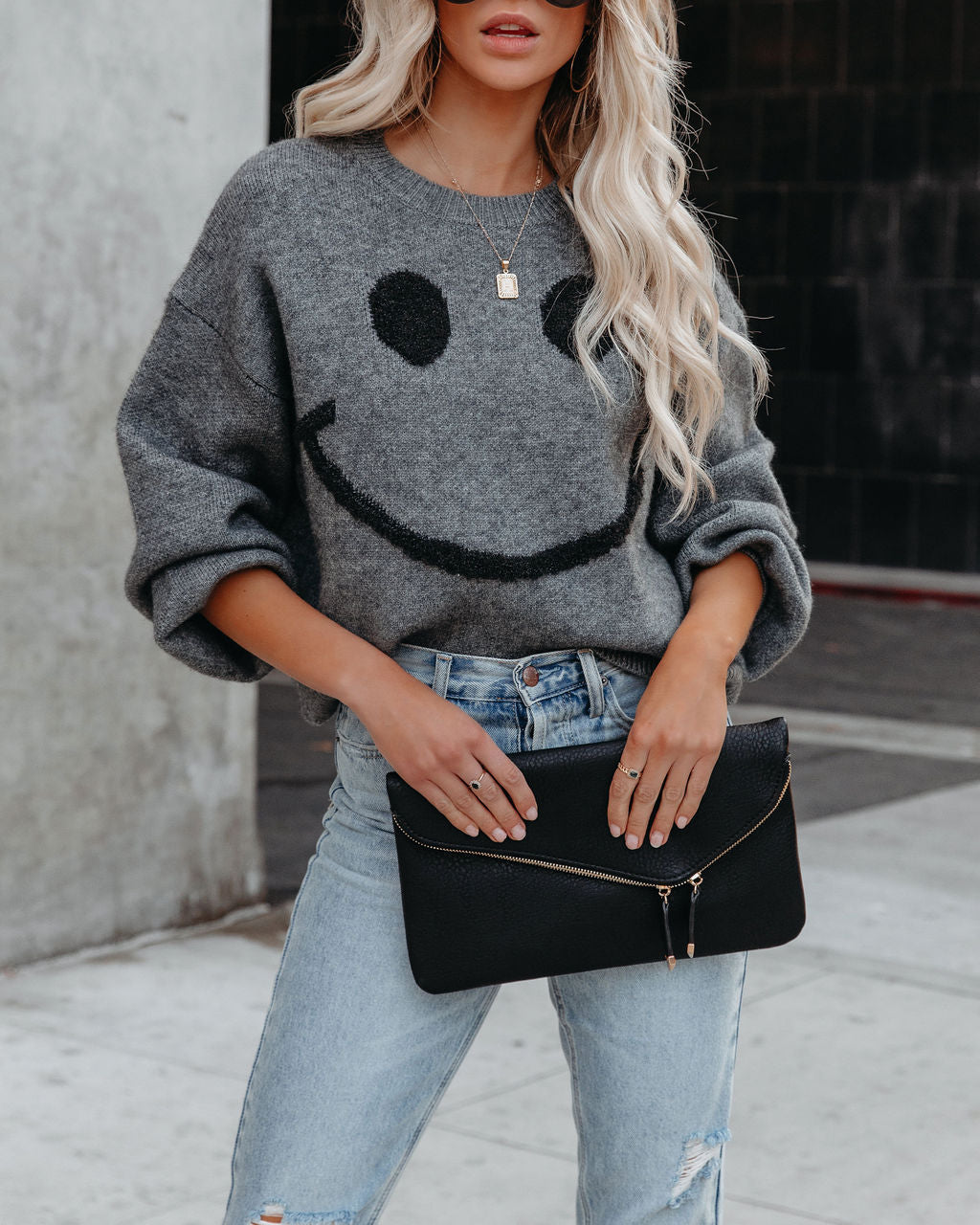 Beautiful Smile Knit Sweater - Grey InsStreet