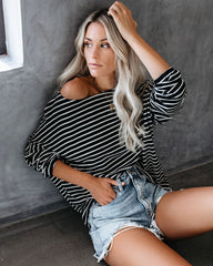 Be Back Never Striped Relaxed Knit Top - Black/White InsStreet