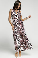 Leopard Print Open Back Split Sleeveless Dress Ins Street