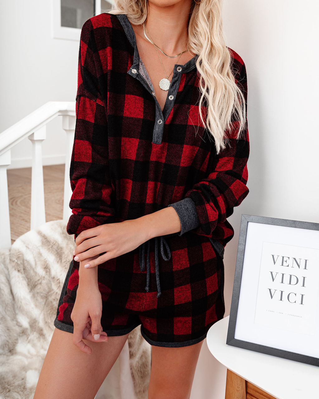 Bedtime Stories Buffalo Plaid Pocketed Knit Shorts - FINAL SALE InsStreet