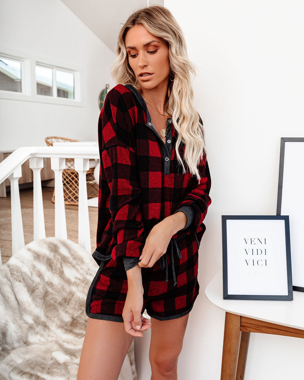 Bedtime Stories Buffalo Plaid Pocketed Knit Shorts - FINAL SALE InsStreet