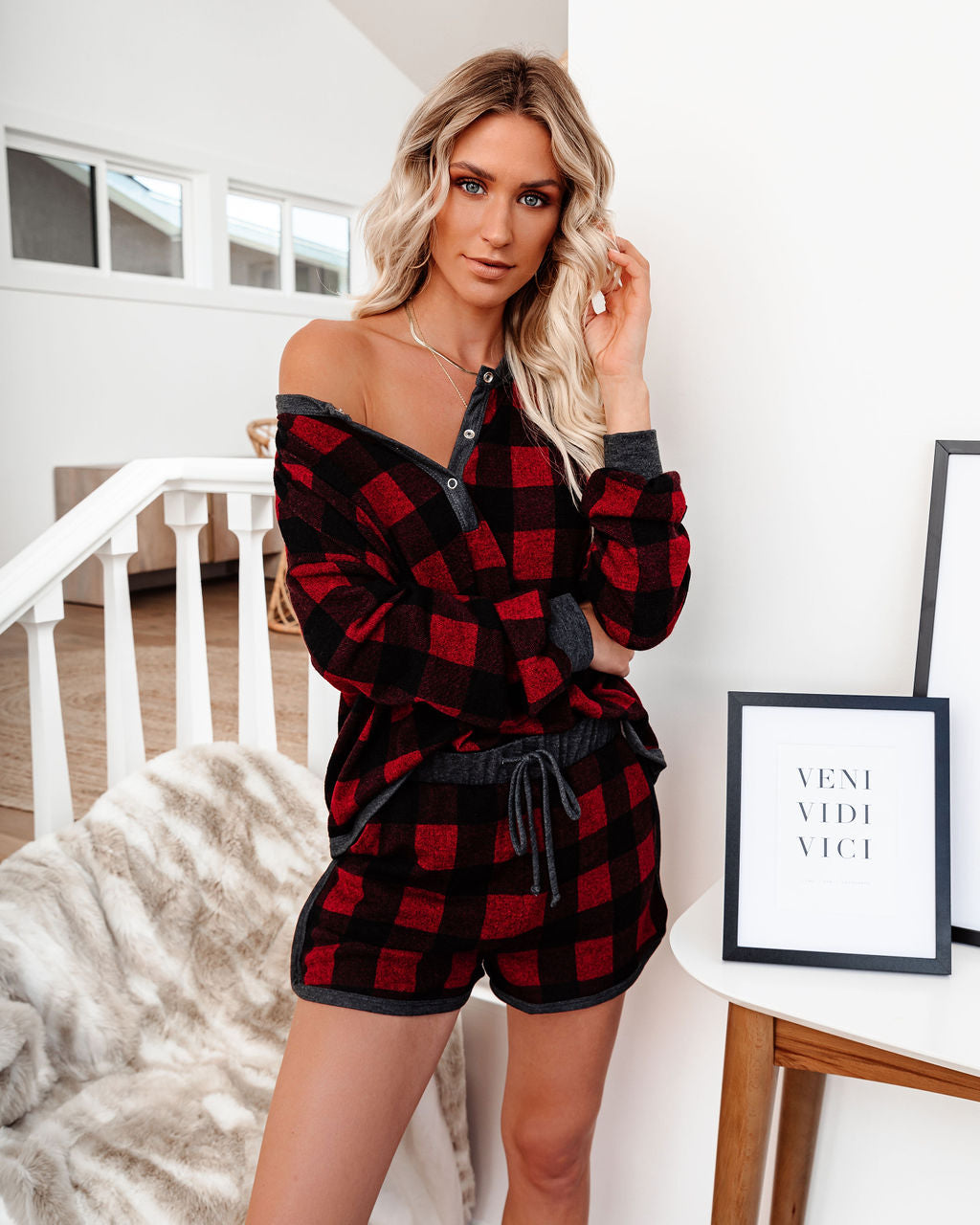 Bedtime Stories Buffalo Plaid Pocketed Knit Shorts - FINAL SALE InsStreet