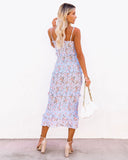 Be My Guest Floral Smocked Ruffle Midi Dress - Blue InsStreet