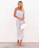 Be My Guest Floral Smocked Ruffle Midi Dress - Blue InsStreet
