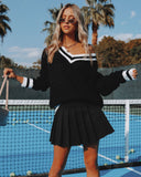 Varsity Cable Knit Sweater - Black FLAW-001