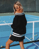 Varsity Cable Knit Sweater - Black FLAW-001