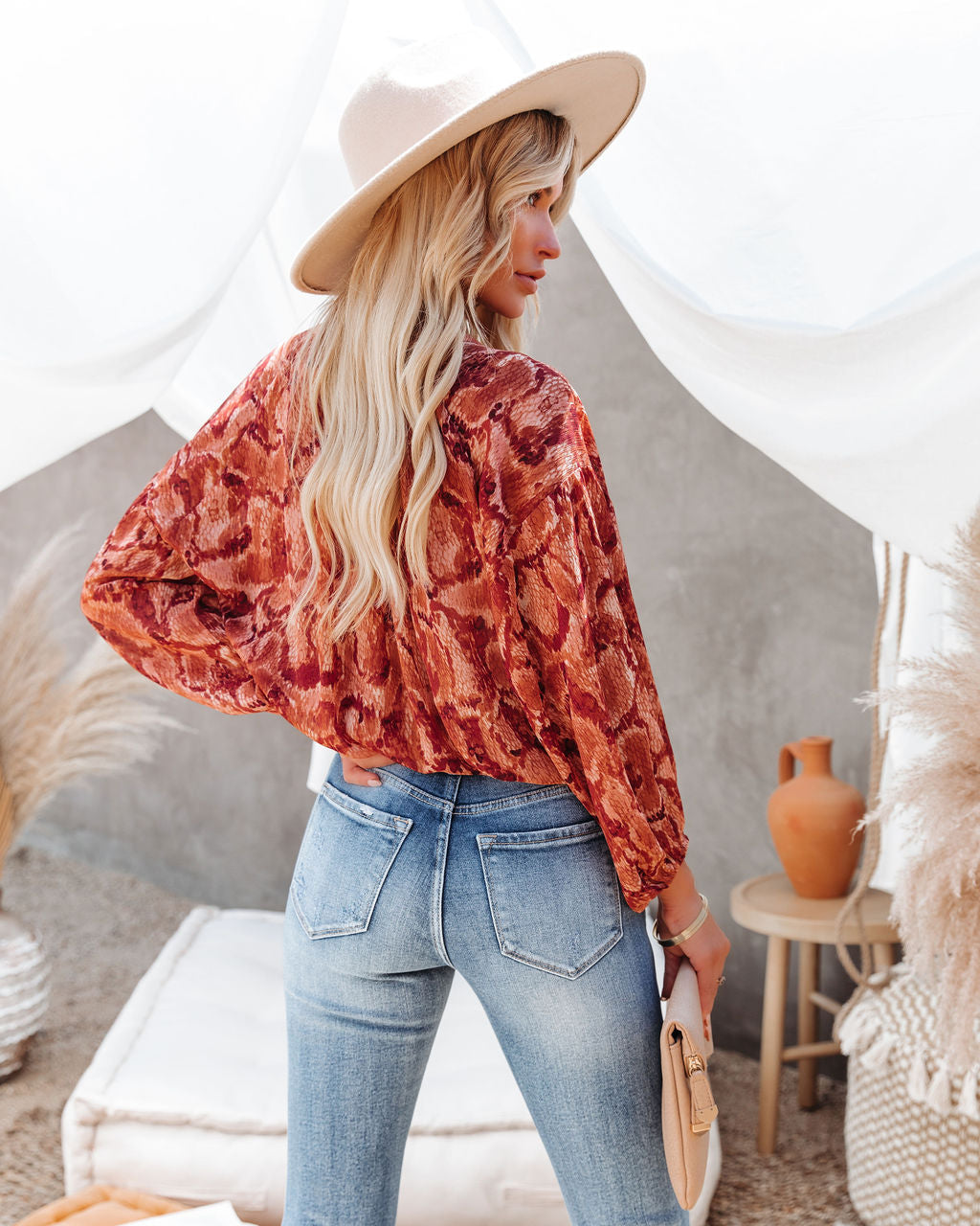 Bernal Printed Button Down Crop Blouse - FINAL SALE InsStreet