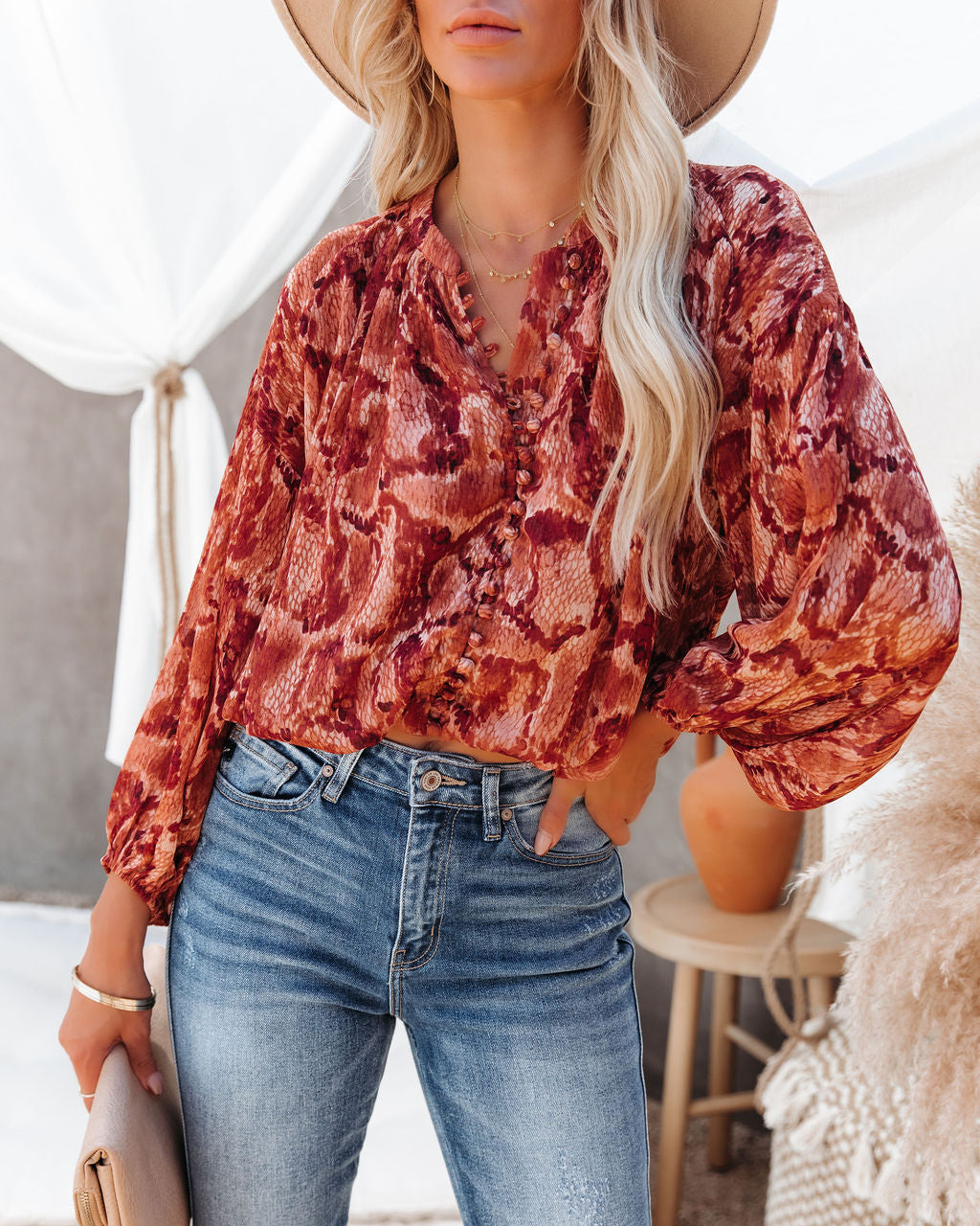 Bernal Printed Button Down Crop Blouse - FINAL SALE InsStreet