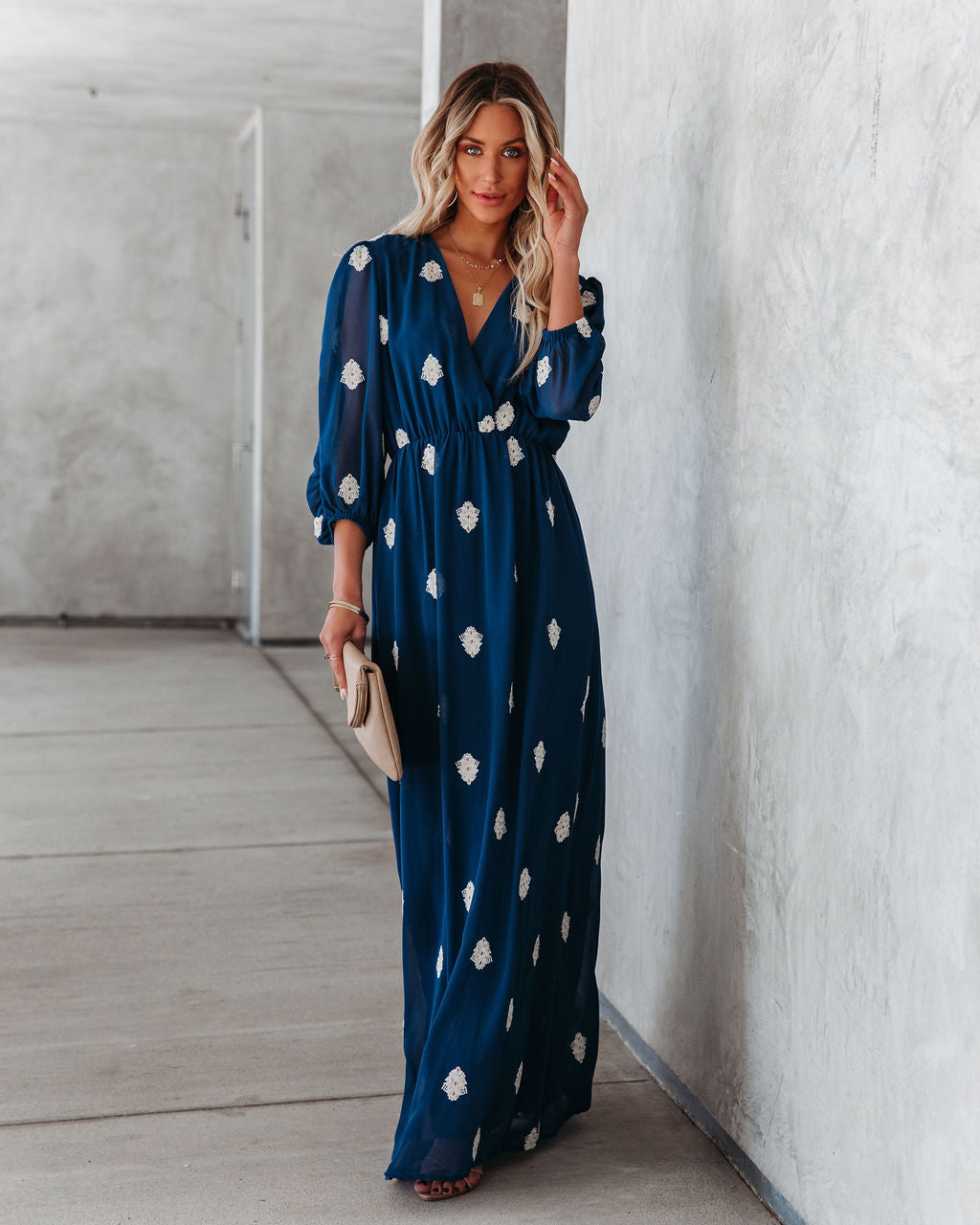 Be Spontaneous Embroidered Maxi Dress - Navy InsStreet