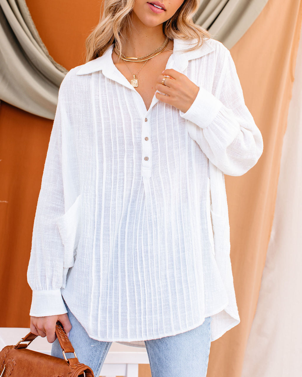 Bessie Cotton Pocketed Pintuck Button Down Top - FINAL SALE InsStreet