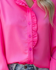 Bessy Button Down Ruffle Blouse - Pink InsStreet