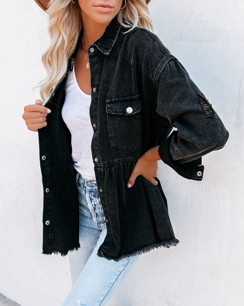 Best Distressed Denim Button Down Shirt Jacket InsStreet