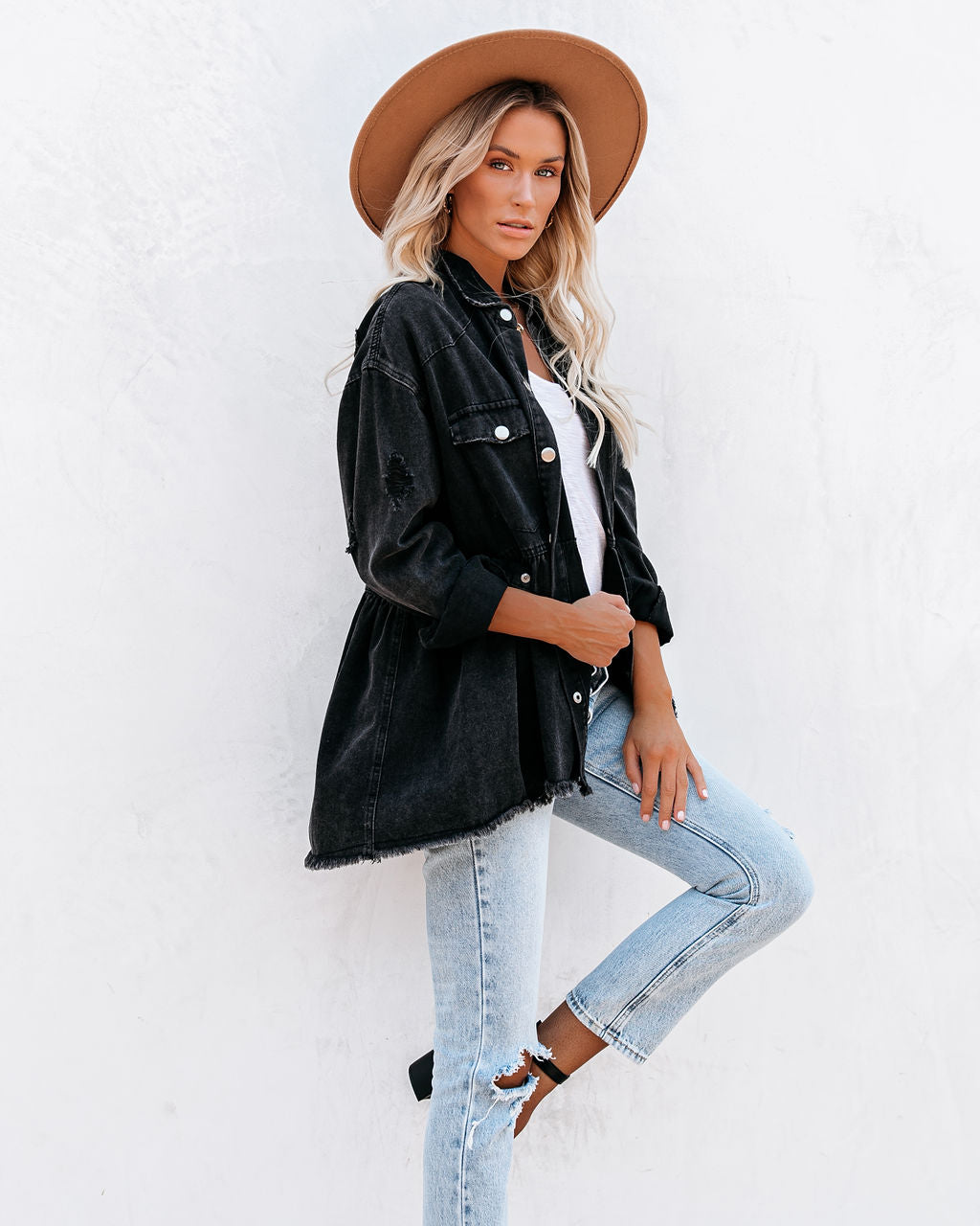 Best Distressed Denim Button Down Shirt Jacket InsStreet