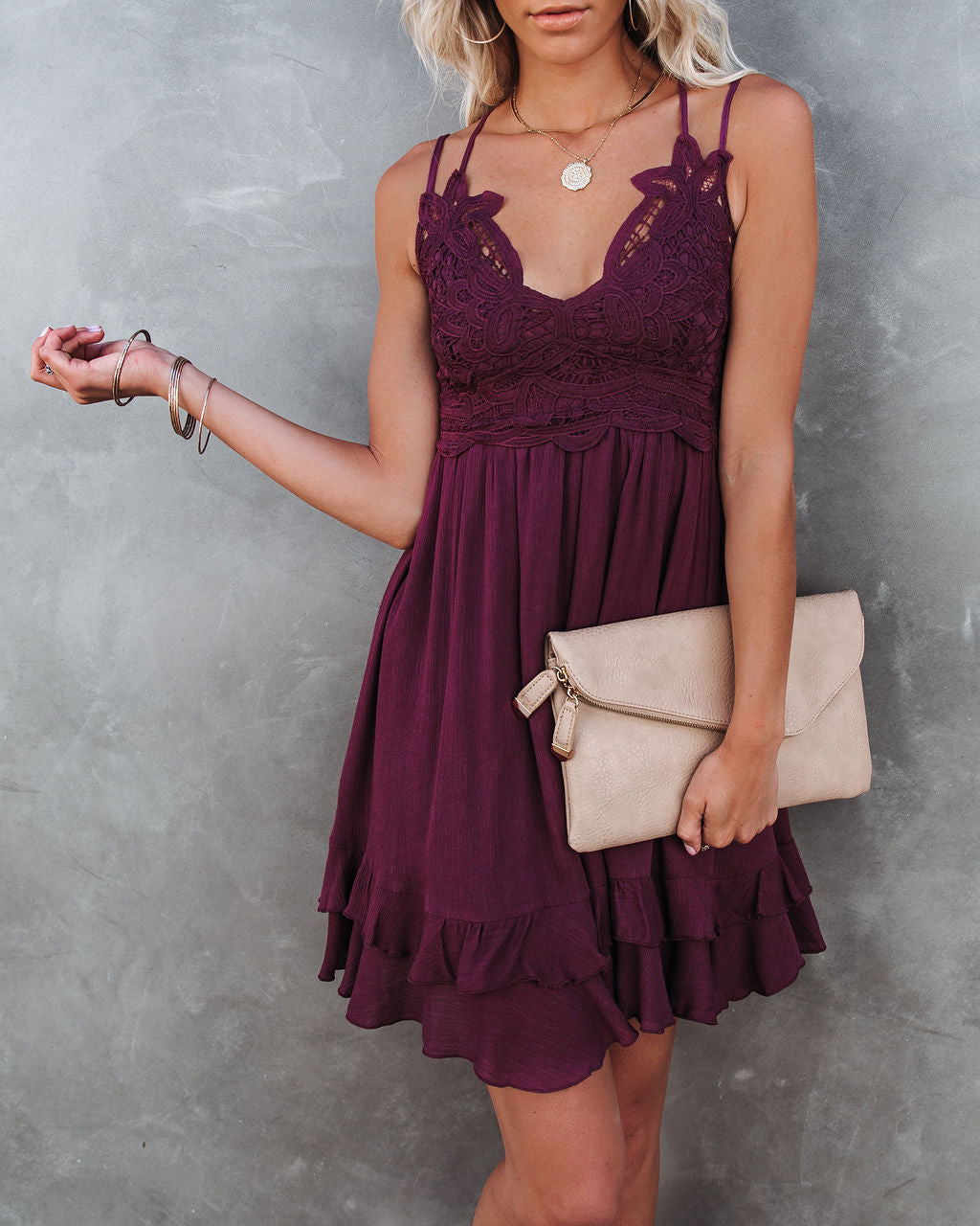 Best Of My Love Pocketed Lace Ruffle Dress - Plum InsStreet