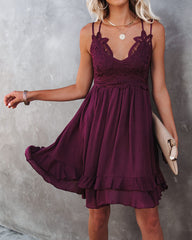 Best Of My Love Pocketed Lace Ruffle Dress - Plum InsStreet