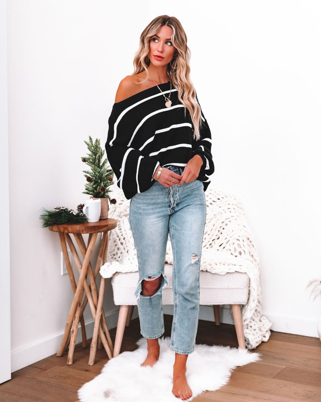 Beth Striped Knit Sweater - Black - FINAL SALE InsStreet