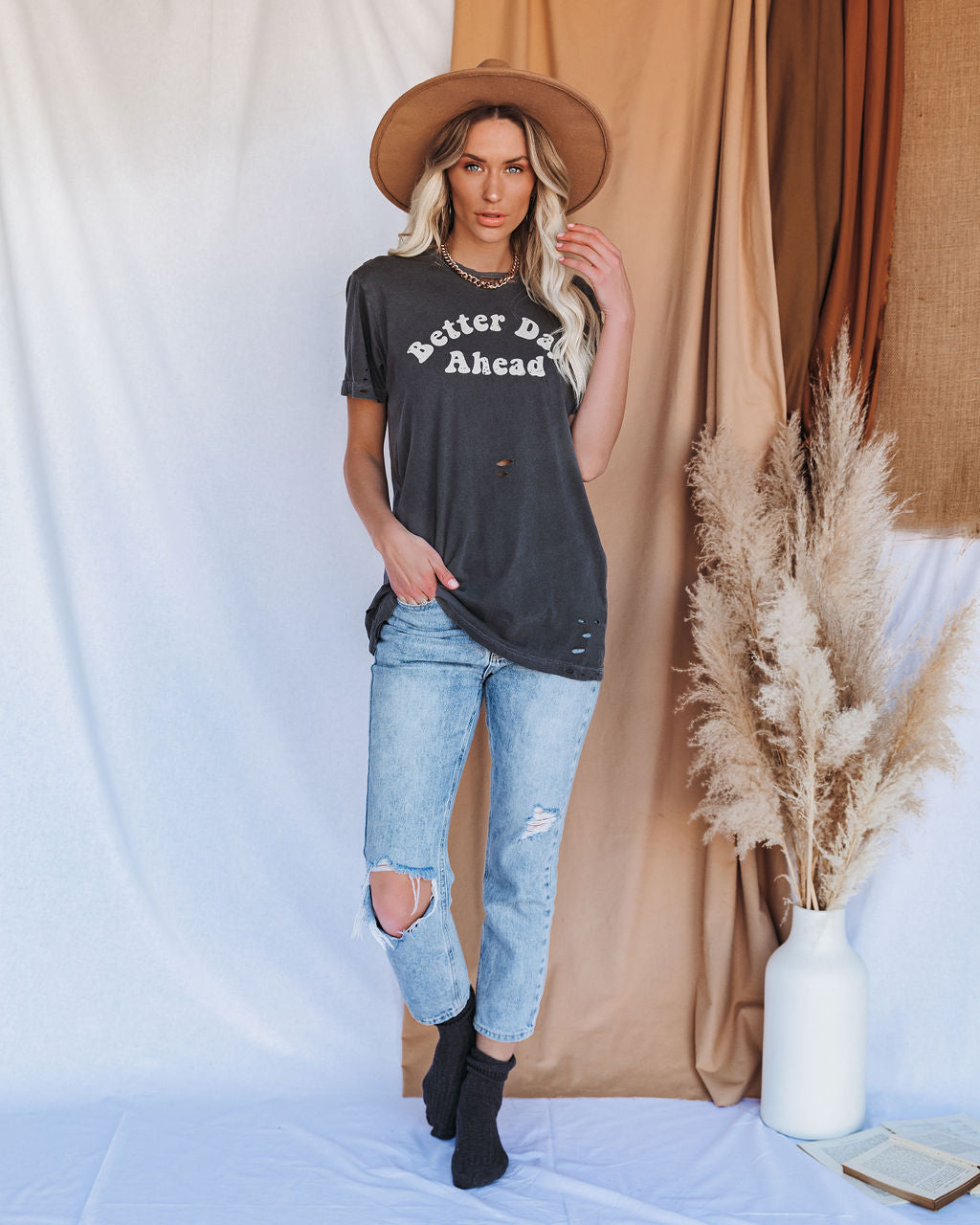 Better Days Ahead Distressed Cotton Tee - FINAL SALE InsStreet