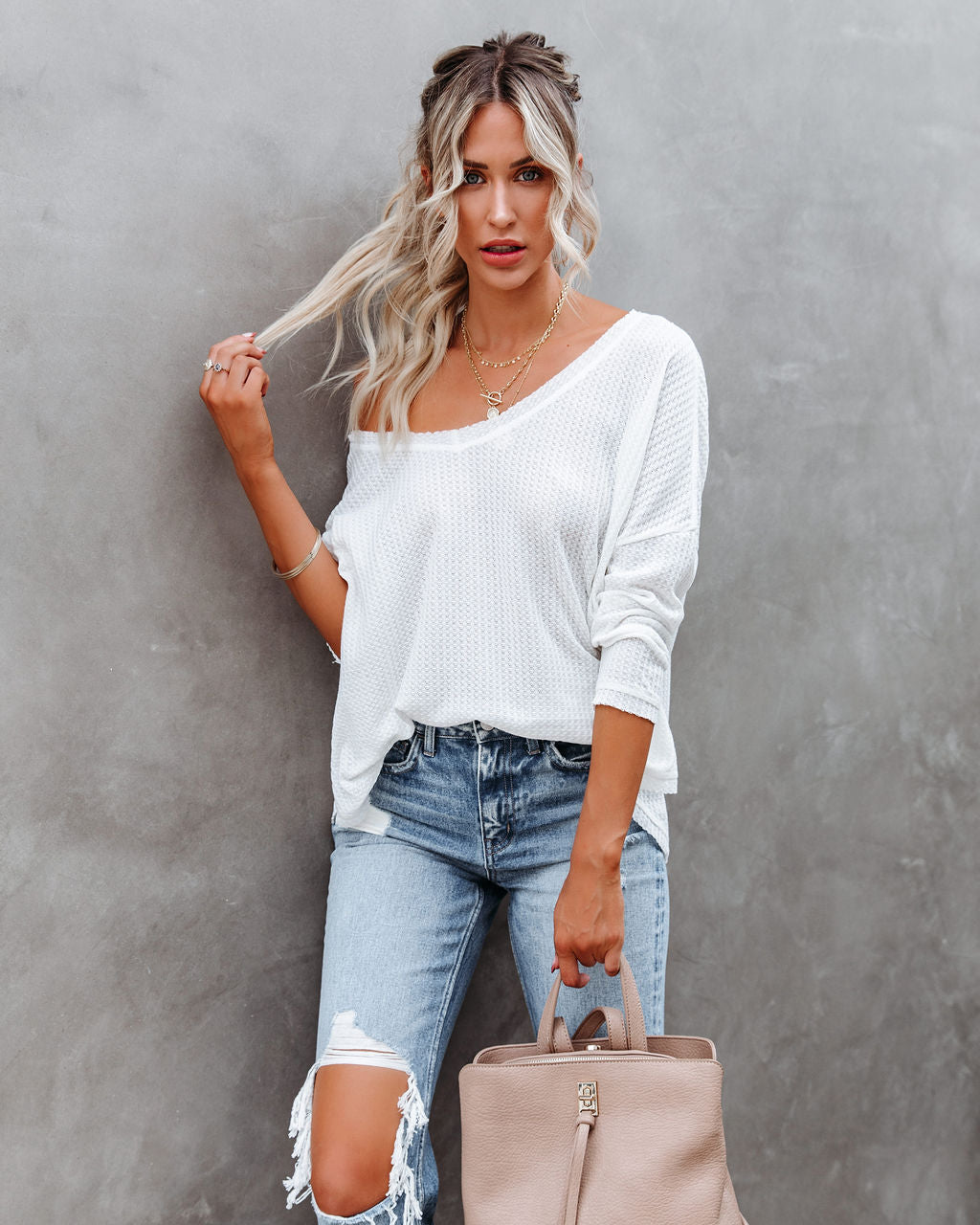 Between Us Thermal Knit Top - White InsStreet