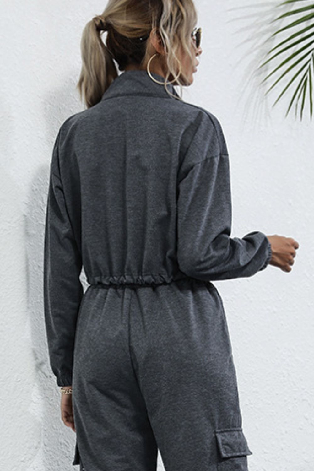 Drawstring Hem Cropped Sweatshirt and Cargo Joggers Set Ins Street