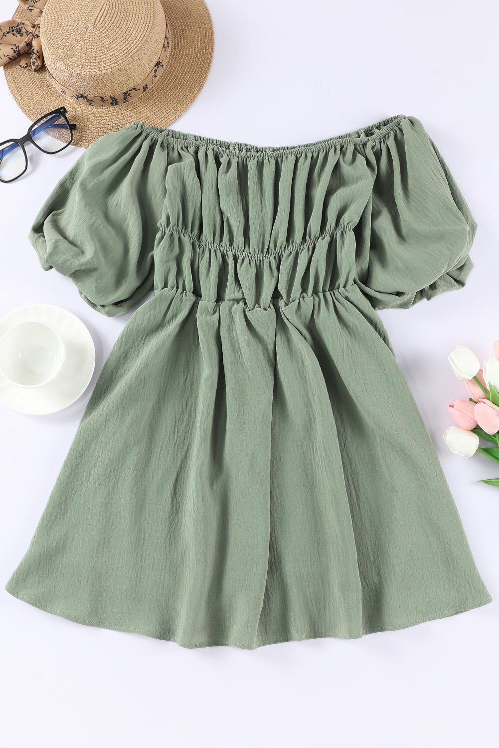 Off-Shoulder Balloon Sleeve Mini Dress Ins Street