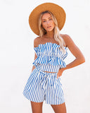 Bianca Cotton Blend Pocketed Striped Tie Shorts - Denim Blue - FINAL SALE InsStreet