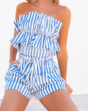 Bianca Cotton Blend Pocketed Striped Tie Shorts - Denim Blue - FINAL SALE InsStreet