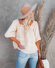 Birds Eye Puff Sleeve Eyelet Babydoll Blouse InsStreet