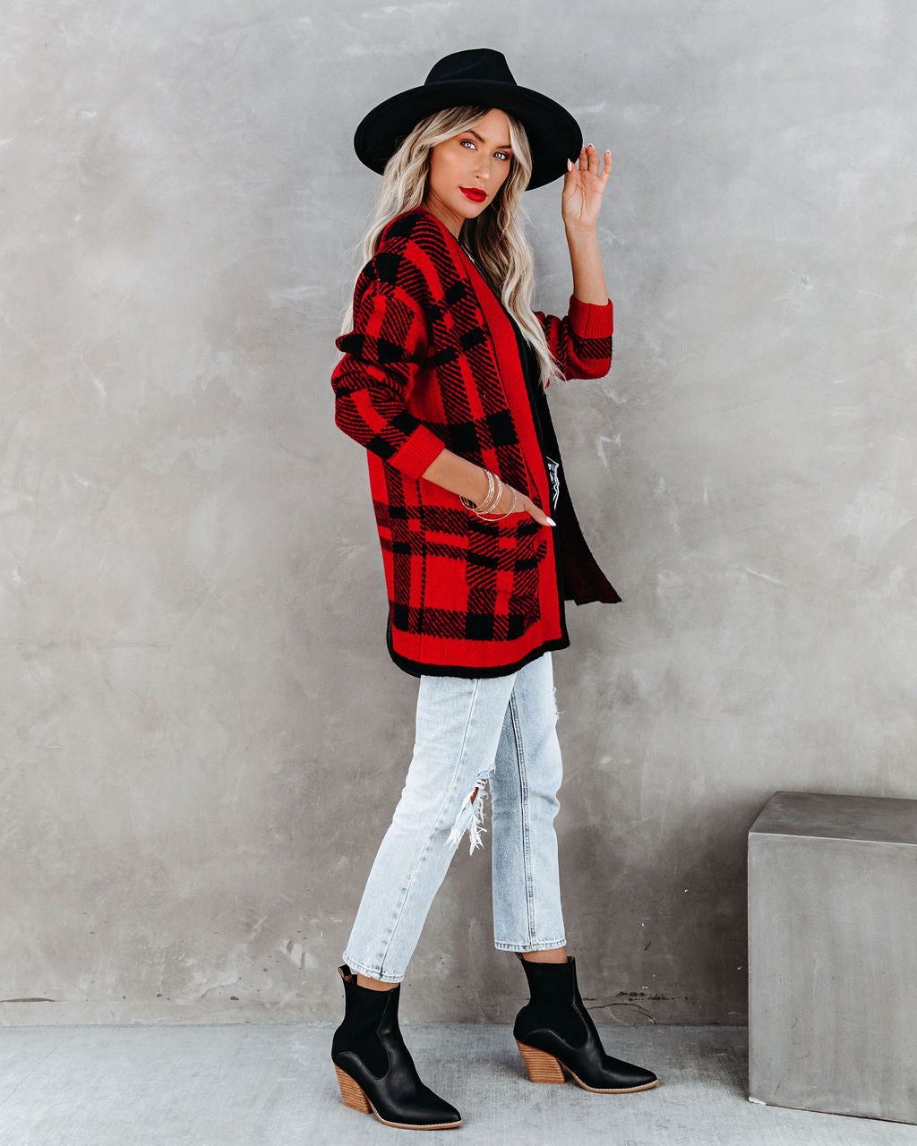 Black Rock Pocketed Plaid Cardigan - FINAL SALE InsStreet